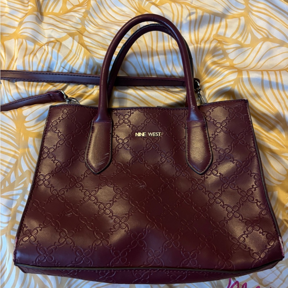 Nine West Maroon Embossed Satchel